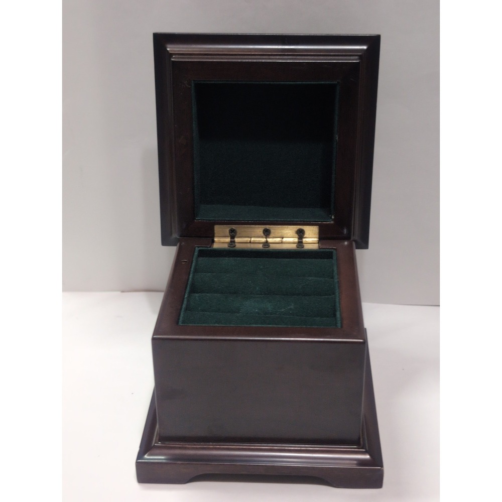 Bombay Company Musical Jewelry Ring Box Mahogany Wood Green Velvet Lined Vintage - Picture 7 of 13